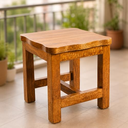 Image of Wooden Office Stool, Solid Square Sitting Stools for Adults Kids, Multi-Purpose Short Chair, Foot Rest Stool for Playroom, Kitchen, Bedroom (Natural, 12X12 Seating Stool)