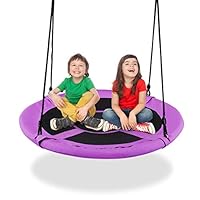 GYMAX Swing Seat with 100-160CM Adjustable Rope, Oxford Fabric Tree Swing, Hanging Chair for Kids and Adults, Holds up to 150kg (Purple, Round)