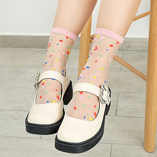 Image of Campsis Sheer Socks for Women Elastic Vintage Flower Ankle High Socks Thin Glass Silk Socks Summer for Women and Girl