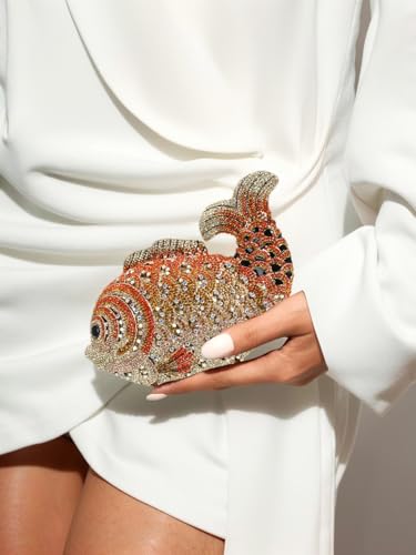 Image of Women Mini Fish Clutch Luxury Rhinestones Purse Sparkling Banquet Handbag Wedding Party Clutch Bag