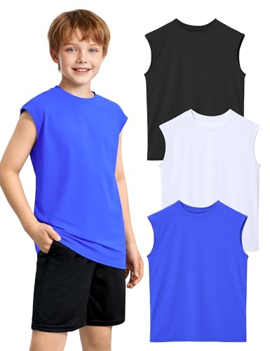 3 Packs Boys Athletic Tank Tops Breathable Mesh Undershirts Quick Dry Sleeveless Muscle T-Shirts for Kids