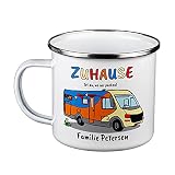 Geschenke 24 Emaille Tasse Camping personalisiert Zuhause ist (Wohnmobil): Emailletasse Outdoor, Tasse mit Spruch, Tasse lustig - Geburtstagsgeschenk, Vatertagsgeschenk, Partner Geschenke