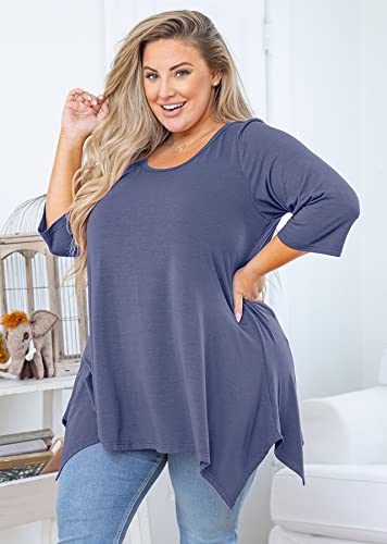 Auslook Women's Plus Size Tunic Tops To Wear With Leggings 3/4 Sleeve Purple Gray 3X Blouses Crewneck Clothes Pleated Flowy Clothing Loose Fit Babydoll Summer Fall Winter Maternity Shirts Wear With Leggings #TOP1