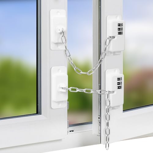 NewBinn Restritor de janela ajustável para UPVC, pacote de 2 fechaduras adesivas para frigorífico com senha para congelador, janelas, portas, armários, sem perfuração, fechaduras de segurança para