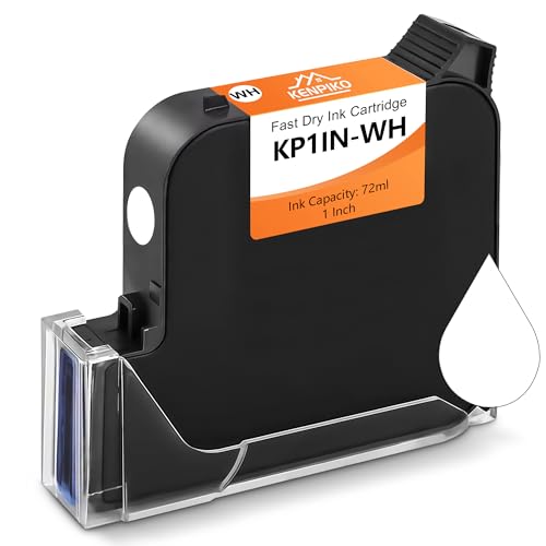 Kenpiko 72ml Fast Dry Ink Cartridge KP1IN-WH for Handheld Inkjet Printer KP008, 1inch-25.4mm Solvent Quick-Drying Ink Cartridge Replacement - White