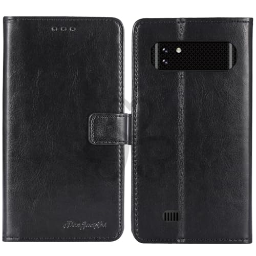 TienJueShi Noir Flip Retro Support à Rabat Cuir Housse Coque Étui Cas Couverture Protecteur Case Portefeuille Cover pour Logicom Xtrem 650 6.51 inch