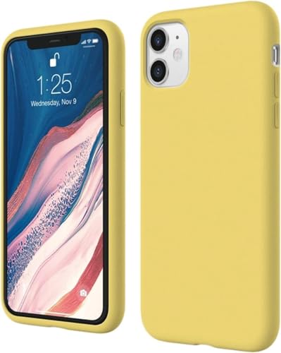 Image of Premium Liquid Silicone Case for iPhone 11 - Slim Full Body Protective Back Cover with Soft Microfiber Lining, Anti-Slip Grip Scratch Resistant Phone Case(Yellow)