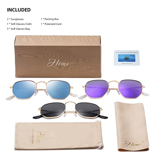 Image of Hipster Hexagonal Polarized Sunglasses Men Women Geometric Square Small Vintage Metal Frame Retro Shade Glasses