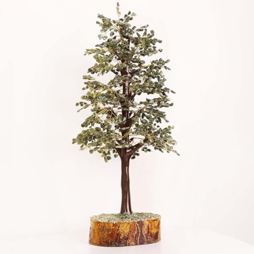 Image of Feng Shui Green Jade Gemstone Bonsai Money Tree, 1500 Beads Gold Wire Crystal Stone, for Home Decor, Showpiece