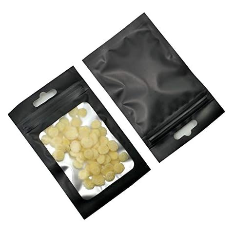 100pcs 6x10cm (2.4x3.9inch)(Usable Size2x2.6inch) Small Frosted Euro Hang Hole Zipper Lock Mylar Bags with Window Matte Black Reuse Aluminum Foil Foods Accessories Pouch for Zip Bag Reusable Lock Seal Cover