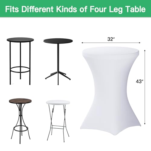 Image of Fixwal 8 Pack Spandex Cocktail Table Covers, 32x43 Inch White Fitted Stretch Highboy Round Cover Table Cloth for Party, Bar, Pub, Wedding, Banquet