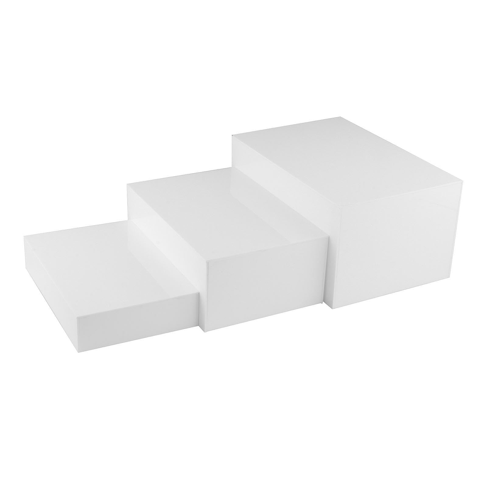 Qianly 3x Buffet Risers Display Stand Shelf with Hollow bottoms Jewelry Display Risers Food Risers for Catering Display Dessert , White