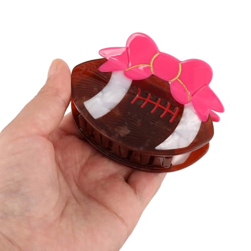 Personalized Acetate Soccer Girl Pink Bow Hair Claw Clip, Rugby Sport Accessory