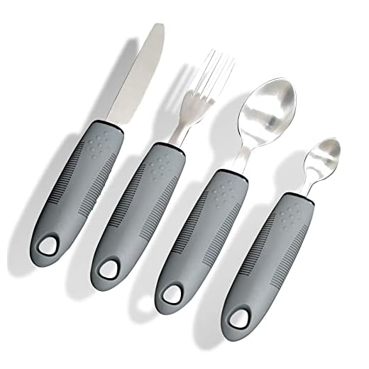 Yuflen Juego de 4 Cubiertos Easy Grip,Juego de Cubiertos Acero Inoxidable con Mangos Anchos Antideslizante Goma con Grip para Ancianos, Artritis, Parkinsons y Discapacitados