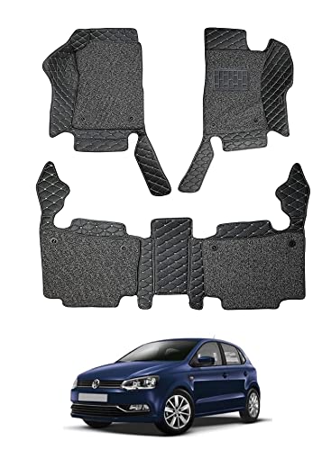Image of Auto Hub Premium 7D car mat Polo, Luxury Double-Stich 7d Car Floor Mat Complete Set, 100% Waterproof and Washable, Color : Black