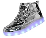 Voovix Kids LED Light Up High-top Shoes Rechargeable Hi-Shine Glowing Sneakers for Boys and Girls Child Unisex(Silver,US1/CN33)