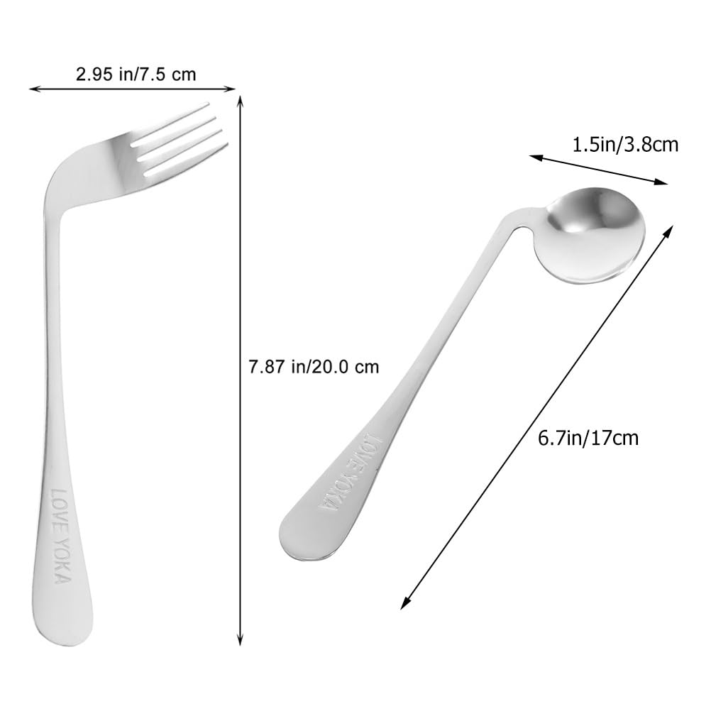 1set Lightweight Ergonomic Angled Fork and Spoon Stainless Steel Eating Assist Utensils for Seniors and Individuals with Mobility Feeding Aid - Image 2
