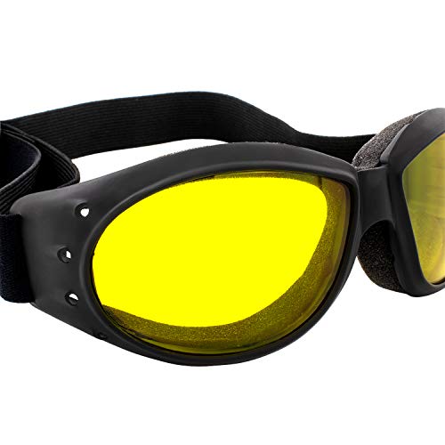Global Vision Eliminator Red Baron Motorcycle Aviator Dirt Bike Goggles Black Padded Frame Yellow Lens