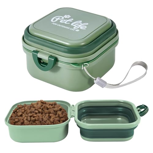 Collapsible Dog Bowls, Travel Food and Water Bowl with Lid for Cats and Dogs, 2-in-1 Portable Food Feeding and Storage Solution, Perfect for Traveling, Camping & Walking (S/ 60oz)