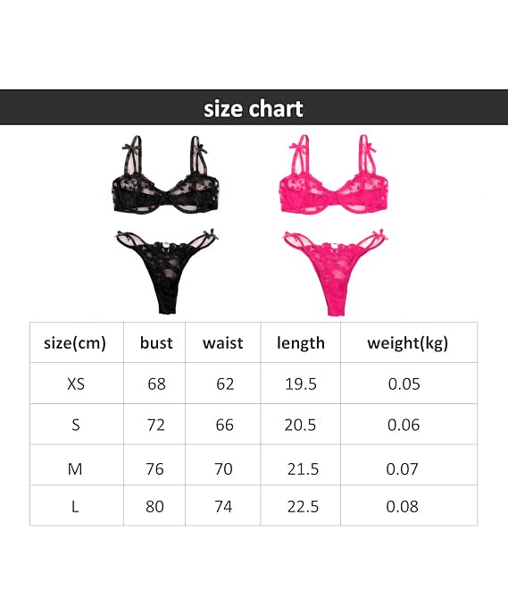 SHEKINI Completo Intimo Donna Sexy Lingerie Push up Reggiseno con Ferretto e Perizoma Tracolla Regolabile Hot Trasparente Brassier e Thong Elegante 2 Pezzi