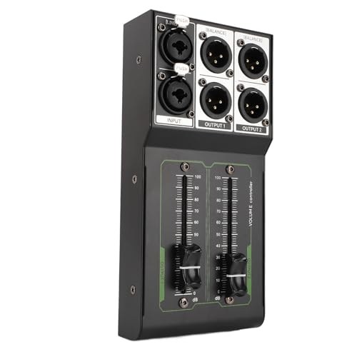 Controlador de Volumen Pasivo, Caja de Control de Volumen para Estudio, Controlador Estéreo 1 entrada y 2 salidas sin pérdidas con Fader Extendido de 70 mm para Estudio y Sistema de Sonido Doméstico, Plug and Play miniatura 1