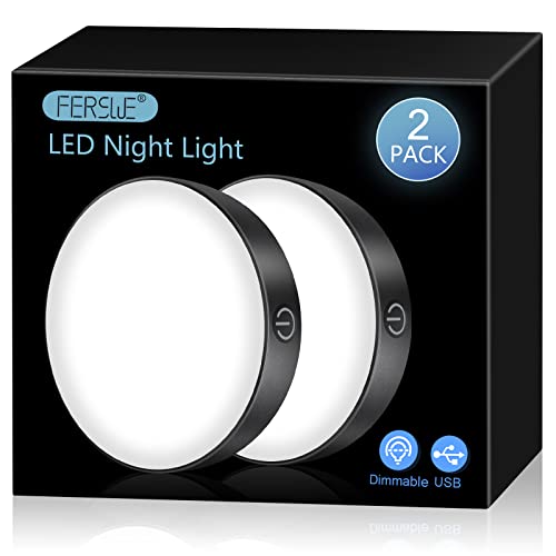 Ferswe Luz nocturna recargable 6000K, luz táctil regulable con batería grande de 1000 mAh, brillo ajustable, luces adhesivas para armario, gabinete, mostrador, cocina, dormitorio y pared (2 unidades)