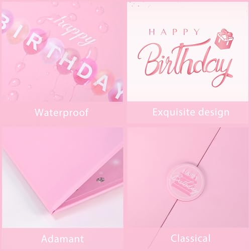 Image of Crenics Pink Birthday Decorations for Women, Creative Birthday Guest Sign in Book Alternative, Happy Birthday Signature Book 18 inch x 12 inch, Great Birthday Gifts for Girls