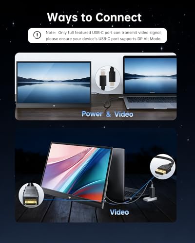 Image of KTC Portable Monitor 15.6 Inch, FHD 1080P Travel Laptop Monitor Extender with USB-C HDMI, Ultra-Slim IPS HDR Display with Speakers, Second Monitor Screen for Laptop Phone Xbox Mac Switch, Black H15F9