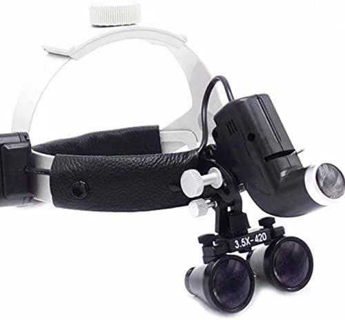 BONEW 5 W LED Chirurgische Medizinische Stirnlampe Stirnband 3,5 x 420 mm Vergrößerung Fernglas Lupe mit einstellbarer Lampe, verstellbarer Pupillendistanz (schwarz)
