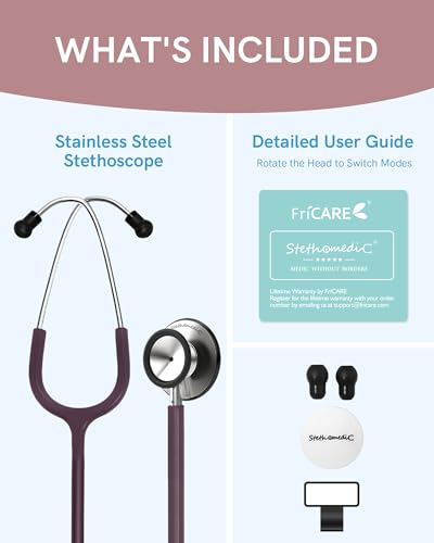 Image of FriCARE Dual Head Stethoscope - Stethoscopes for Nurses, Medical Nursing Students, Paramedics /EMT /LVN /VNA Backup Estetoscopio, Chocolate Brown Tube, Stainless Steel Chestpiece