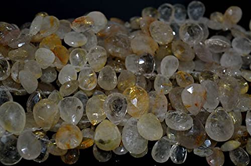 Perles de quartz rutilé doré facettées en forme de poire 10x9mm 12x9mm fil 8''