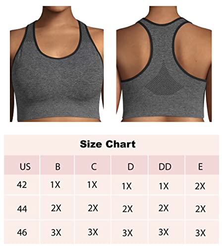 Under Control Plus Size Sports Bras For Women High Support Seamless Racerback Padded White/Black Sports Bra Yoga Workout Bras (As1, Cup_Band, 3X, 48, Marl Grey) #TOP4