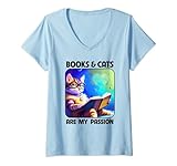 Photo Gallery donna gatti e libri sono la mia passione cat lover bookworm nerd reader maglietta con collo a v Photo Gallery donna gatti e libri sono la mia passione cat lover bookworm nerd reader maglietta con collo a v