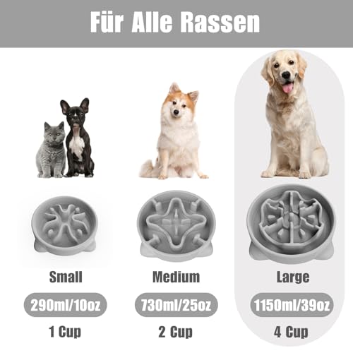 Antischlingnapf Hunde Groß, 27.1cm Anti Schling Napf Hundenapf Futternapf für Mittlerer und Großer Hund (L, Grau)