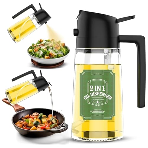Image of TEKCOOL Oil Spray Bottle for Cooking, Premium Glass 2 in 1 Oil Dispenser for Kitchen, Food Grade Oil Sprayer Containers with Nozzle, Oil Bottle for Air Fryer, Roasting and Frying 500 ML (Multicolour).