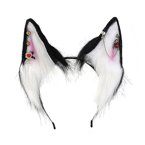 Serre-tête oreilles de loup avec boucles pour festivals et soirées déguisées cosplay