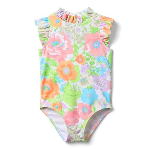 Janie and Jack Girls' Ruffle Neck One-Piece Swim (Toddler/Little Big Kid)