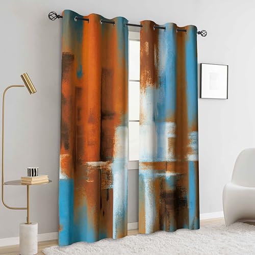 Image of Asuexpect Rust Curtains 2 Panels Abstract Curtain Room Darkening Grommet Window Drapes Modern Decorative Window Treatments for Bedroom Living Room, 42x84 Inches