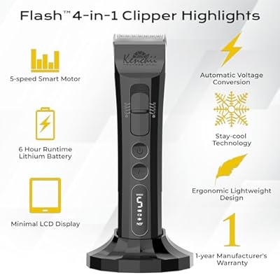 Kenchii Flash Dog Clippers for Grooming 4-in-1 Digital Cordless Cat & Dog Grooming Clipper for Pet Care, Precision Pet Grooming Trim, Shape, and Style Effortlessly, White