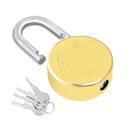 Image of (1 Lock 4 Keys) XL+ 67mm 4 Layer Brass Finish Padlock for Home Shop Godown Bank Model No- XL+67-Brass-1+4