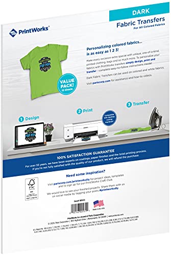 Printworks Dark Fabric Transfers, For All Colored Fabrics, Value Pack, 12 Sheets, Inkjet, 8.5 X 11 (00531) #TOP1