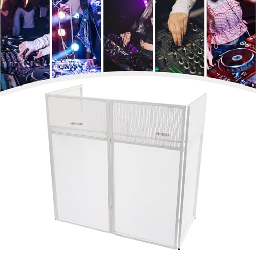 Portable DJ Table Stand DJ Event Booth Facade Modern Metal DJ Event Table Freestanding DJ Event Facade Equipment DJ Display Rack with Carrying Bag (White)