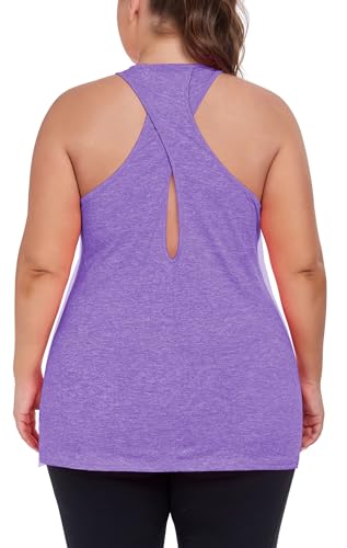 Image of ForHailey Women's Plus Size Cross Back Workout Tank Tops Athletic Shirts