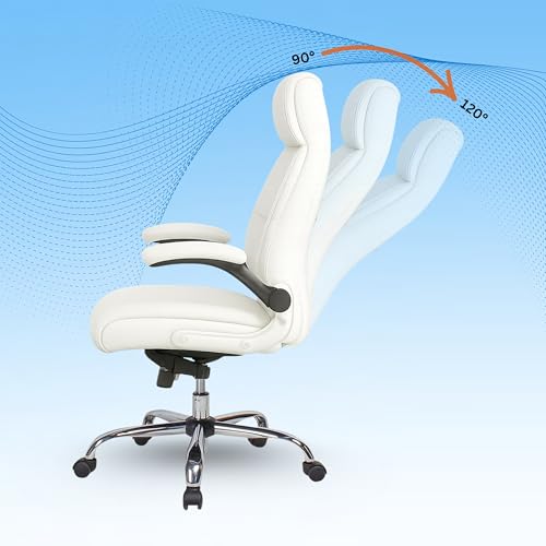 Image of Lakdi The Furniture High Back Director Office Chair Ergonomic Leatherette Executive Chair with Adjustable Armrests, Comfortable Revolving Desk Chair 5-Year Warranty & Free Assembly-111012160 White