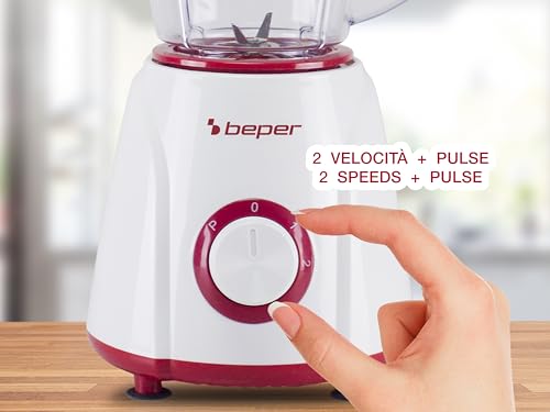 BEPER P102FRU501 Mixeur de table 1,5 L – 400 W, 4 lames en acier inoxydable, 2 vitesses + fonction Pulse, pichet gradué, couvercle avec trou, base antidérapante, idéal pour les crèmes et sauces – Image 5