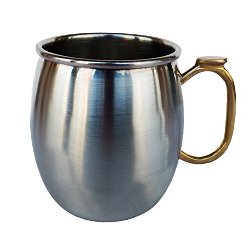 Rastogi Handicrafts Set Of-4, Stainless Steel Moscow Mule Mugs Capacity-16 Oz,Thumb Brass Handle Cold Coffee Mug/Beer Mug/Cup, Moscow Mule Mugs For Cold Drink Only #TOP5