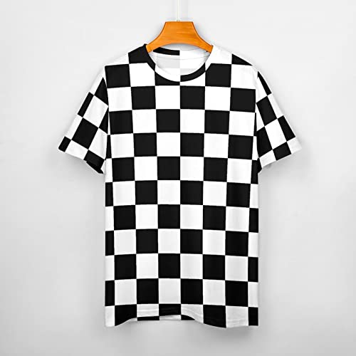 Men's Cotton T-Shirt -Black White Race Checkered Flag Pattern, Casual Graphic Crew Neck Short Sleeve Tees Tops2