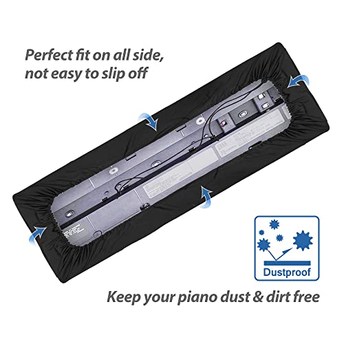 Abdeckung für Klaviertastatur, Stretch-Samt Schutzabdeckung mit verstellbaren, elastischen Schnur und Verriegeln für 88 Tasten-Tastatur, Digitalpiano Yamaha Casio Roland Konsolen und mehr (schwarz)