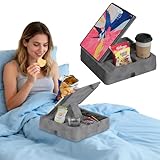 AEWOTING Tablet Pillow Stand for Lap, Bed and Desk, Foldable Soft iPad Holder with Snack Bowl for Kindle,Phone,Tablet,E-Reader,Free Reading and Relaxation on Bed,Couch,Recliner,Gray