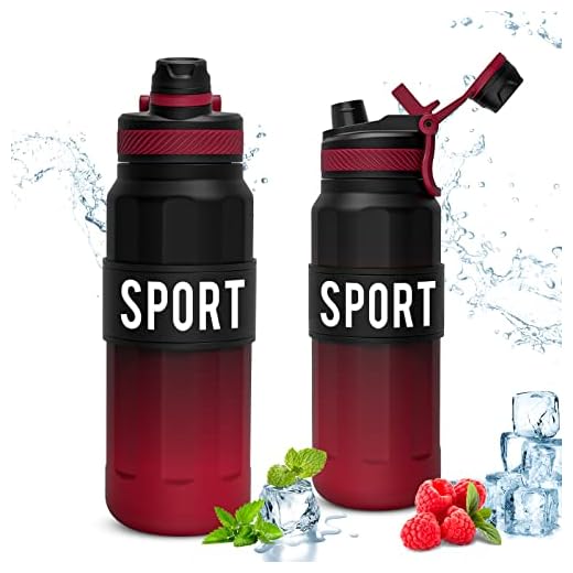 KollyKolla Botella Agua 1 Litro, Botella de Agua Deportiva con Paja, Sin BPA & Reutilizable, Botella Gimnasio Prueba de Fugas, 2 en 1 Tapa de Botella, Botella 1 Litro para Gym, Fitness, Oficina